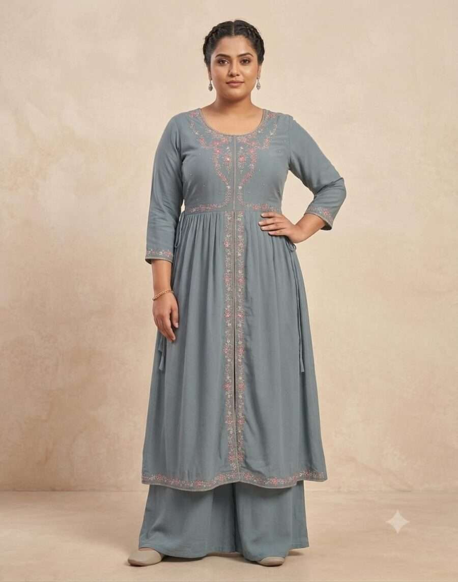 The "Main Character" Slate Grey Front-Slit Anarkali Kurta Set