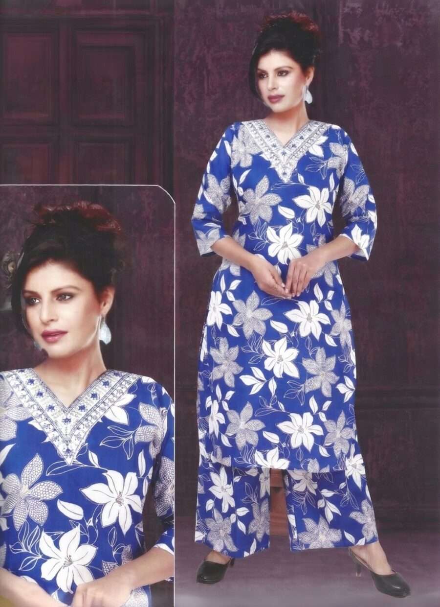 Mustard Yellow Floral Printed Kurti & Palazzo Set (2-Piece)